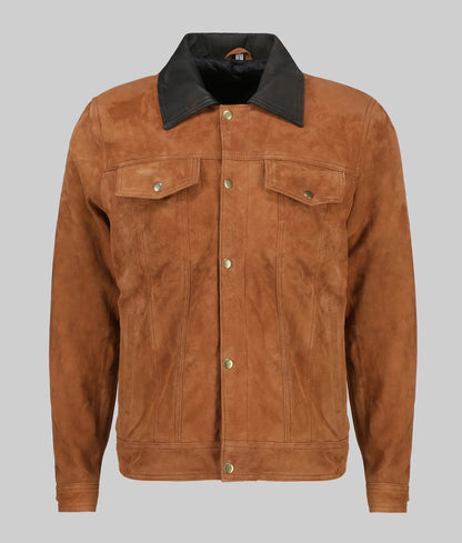 Men’s Tan Brown Classic Leather Trucker Jacket