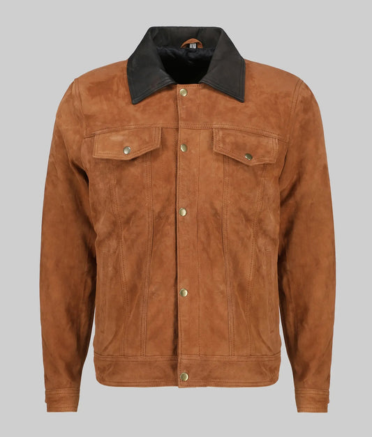 Men’s Tan Brown Classic Leather Trucker Jacket
