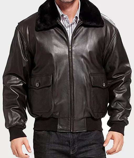 Men’s U.S. Navy G-1 Military Leather Flight Bomber Jacket