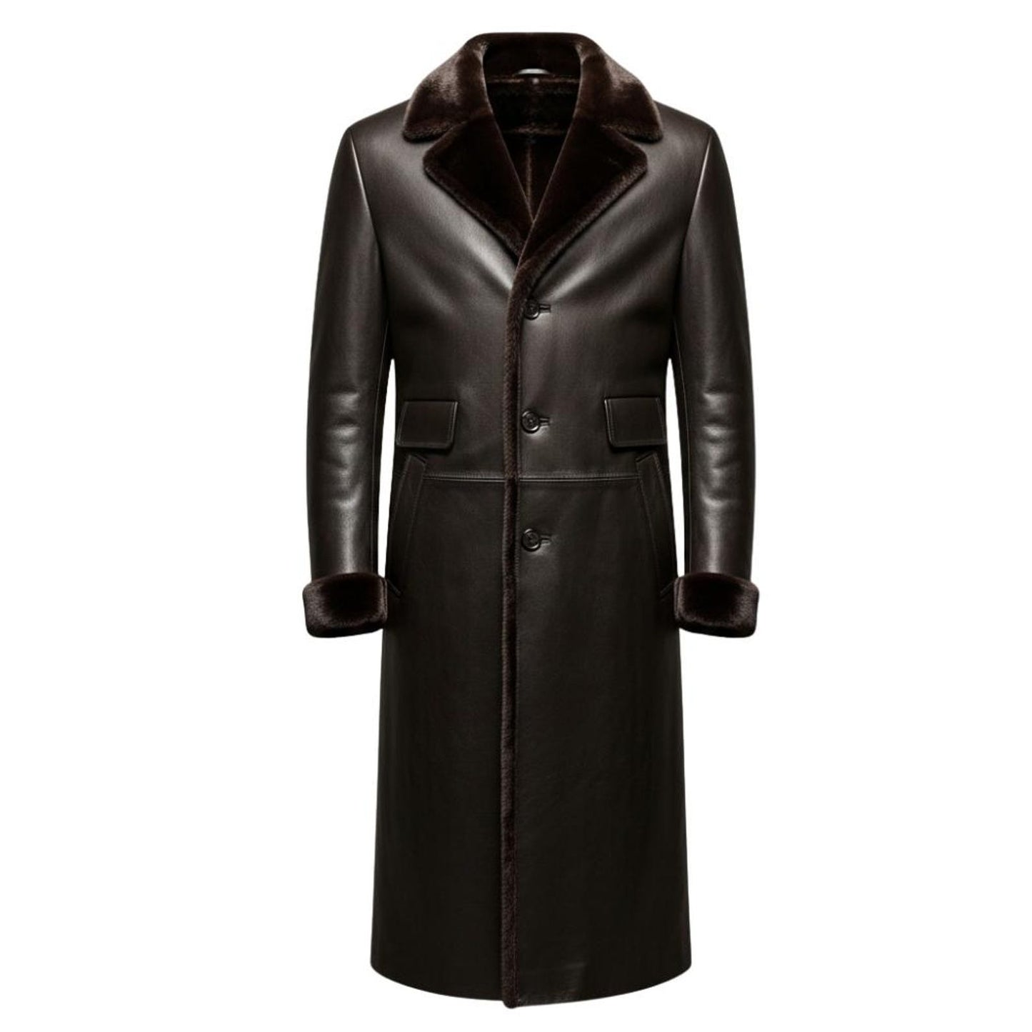 Men’s Vintage Genuine Leather Shearling Lined Trench Coat – Gothic Steampunk Style