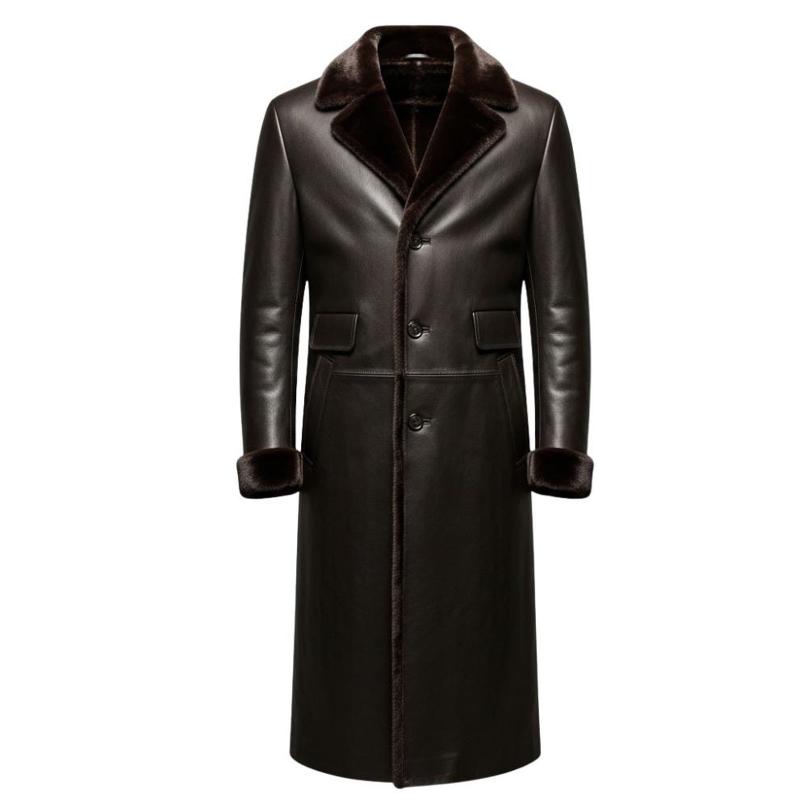 Men’s Vintage Genuine Leather Shearling Lined Trench Coat – Gothic Steampunk Style