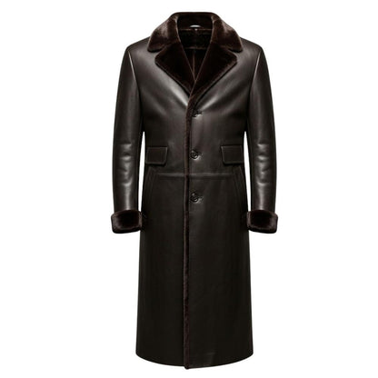 Men’s Vintage Genuine Leather Shearling Lined Trench Coat – Gothic Steampunk Style