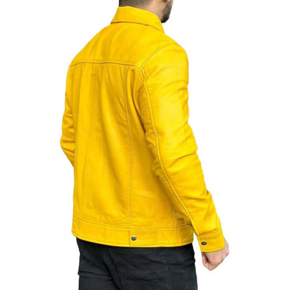 Men's Yellow Sheepskin Leather Jacket with Lightweight Classic Style