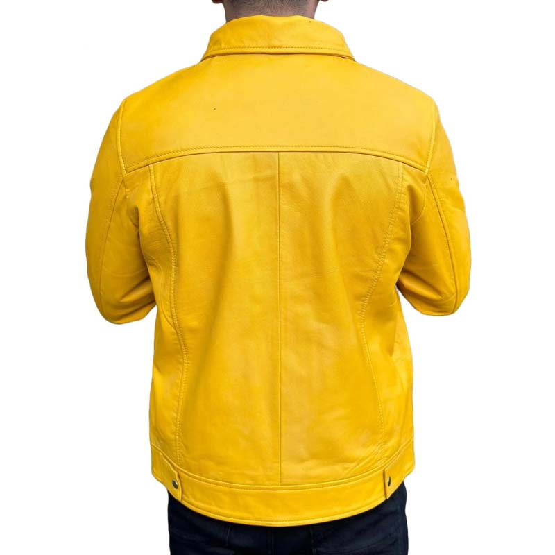 Men's Yellow Sheepskin Leather Jacket with Lightweight Classic Style