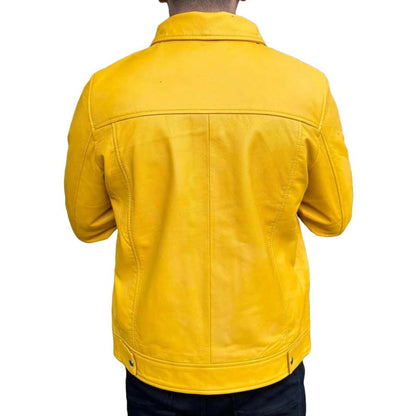 Men's Yellow Sheepskin Leather Jacket with Lightweight Classic Style