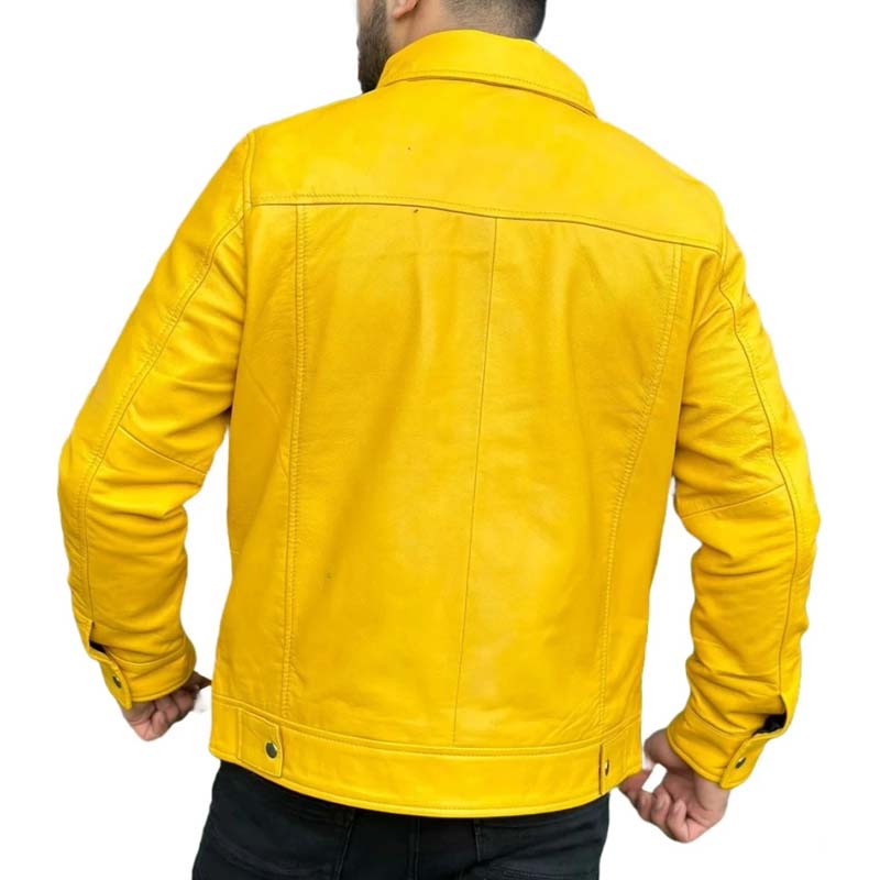 Men's Yellow Sheepskin Leather Jacket with Lightweight Classic Style