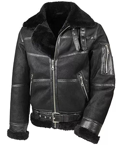 Men’s B16 Aviator Belted Leather Bomber Jacket