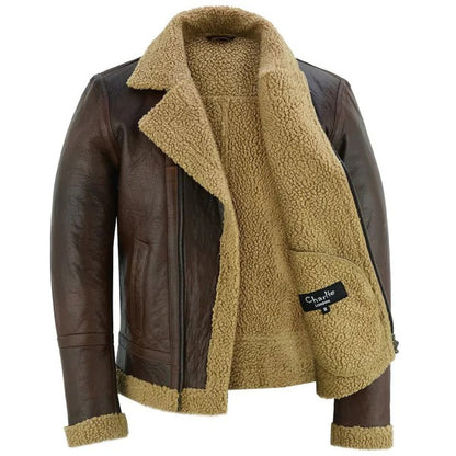 Men’s Aviator Brown Bomber Pilot Jacket with Fur Collar