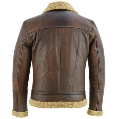 Men’s Aviator Brown Bomber Pilot Jacket with Fur Collar