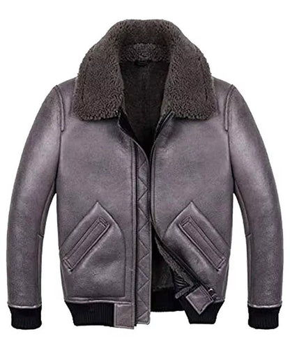 Men’s B2 Grey Shearling Aviator Leather Bomber Jacket