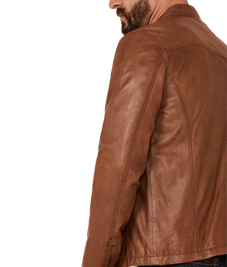Barto Men’s Brown Real Leather Café Racer Jacket