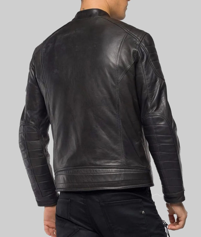 Baxton Men’s Black Real Leather Café Racer Jacket
