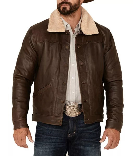 Men’s Dark Brown Classic Leather Trucker Jacket