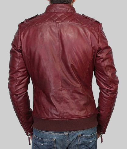 Men’s Burgundy Leather Bomber Jacket