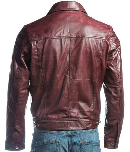 Exo Men’s Burgundy Leather Trucker Jacket