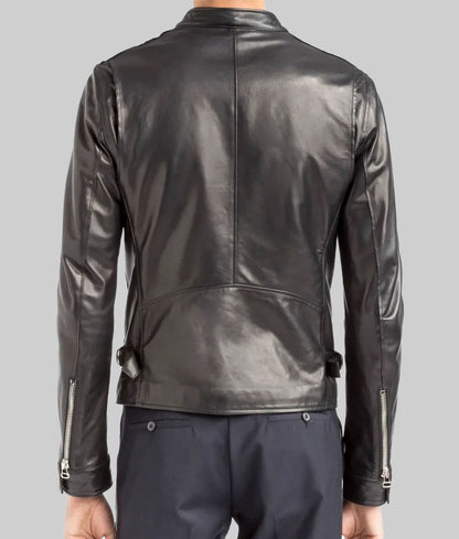 Burrito Men’s Black Real Leather Café Racer Jacket