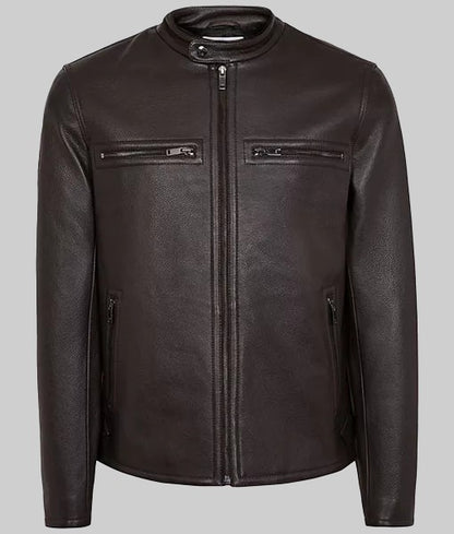Burrito Men’s Brown Real Leather Café Racer Jacket