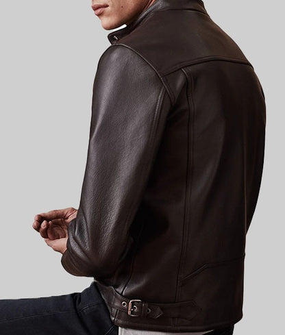 Burrito Men’s Brown Real Leather Café Racer Jacket