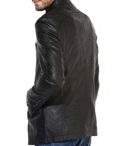 Men’s Black Button-Up Leather Blazer Jacket