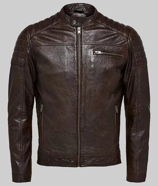 Celero Men’s Black Real Leather Jacket with Quilted Shoulders