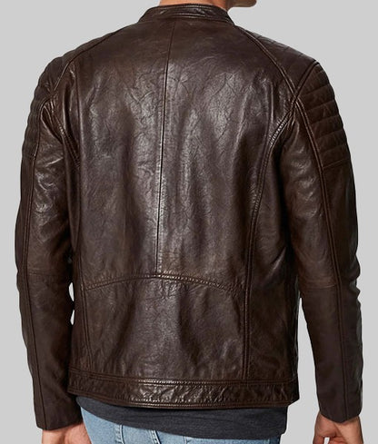 Celero Men’s Black Real Leather Jacket with Quilted Shoulders
