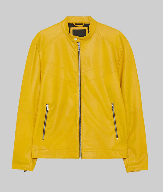 Men’s Classic Yellow Real Leather Biker Jacket