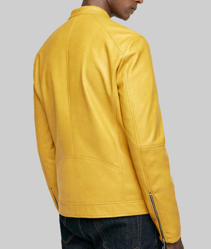 Men’s Classic Yellow Real Leather Biker Jacket