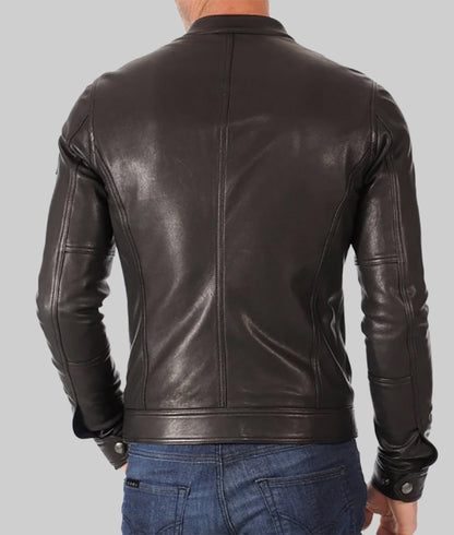 Grande Men’s Slim Fit Black Real Leather Café Racer Jacket
