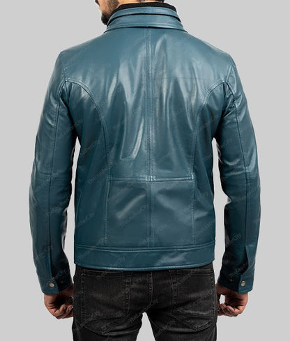 Hayden Men’s Blue Leather Biker Jacket