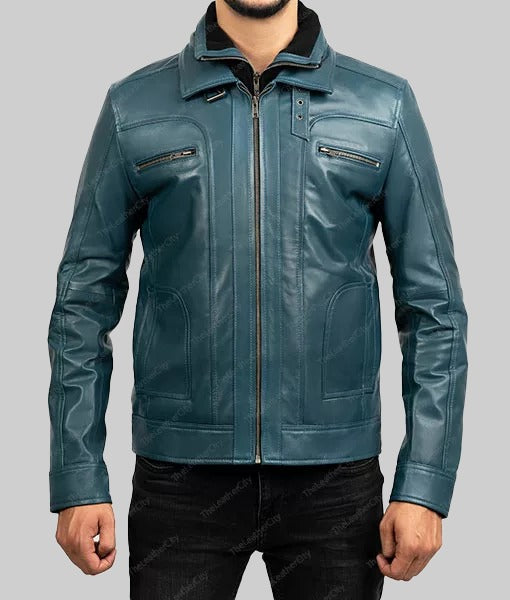 Hayden Men’s Blue Leather Biker Jacket
