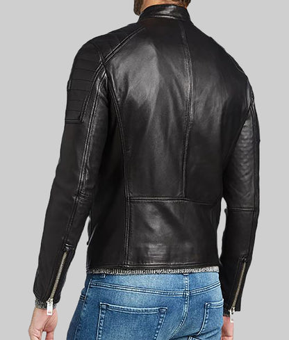 Jayzee Men’s Black Real Leather Jacket with Quilted Shoulders