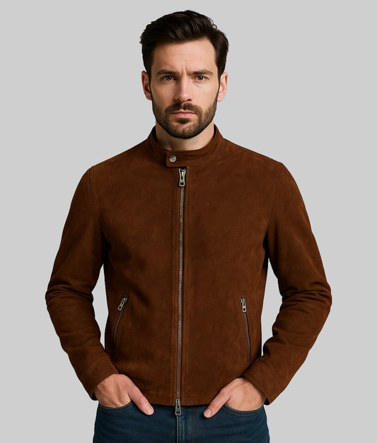 Micke Men’s Brown Real Leather Café Racer Jacket