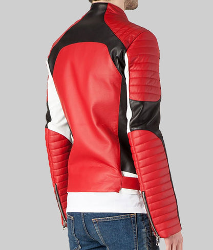 Men’s Padded Red Biker Leather Jacket