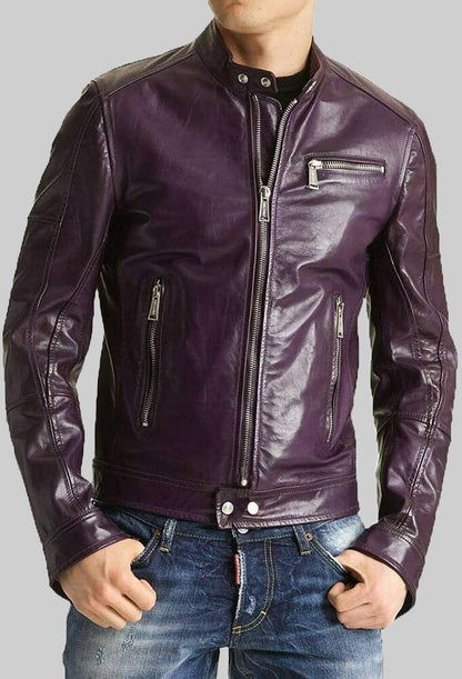 Men’s Purple Casual Leather Jacket