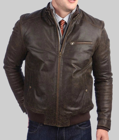 San Antonio Men’s Brown Real Leather Café Racer Jacket