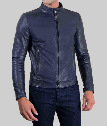 Men’s Slim Fit Black Real Leather Café Racer Jacket