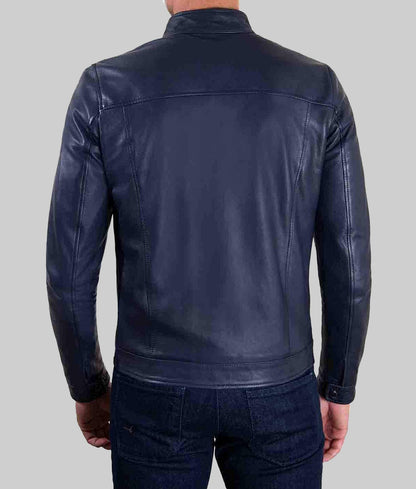 Men’s Slim Fit Black Real Leather Café Racer Jacket
