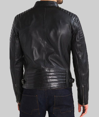 Men’s Slim-Fit Black Real Leather Biker Jacket