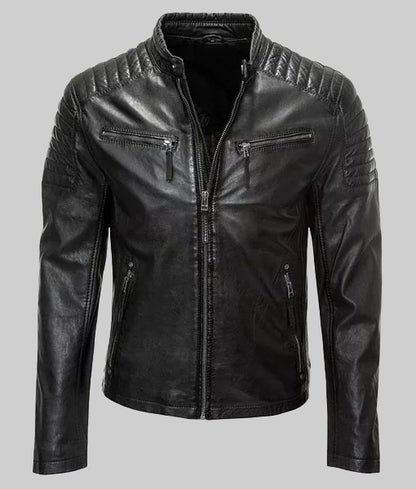 Men’s Slim-Fit Black Real Leather Biker Jacket