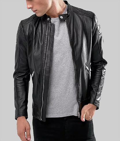 Men’s Stylish Black Leather Café Racer Jacket