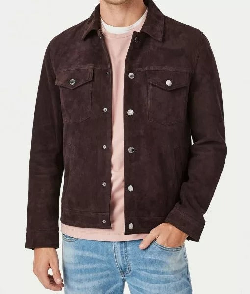 Men’s Classic Brown Suede Leather Trucker Jacket