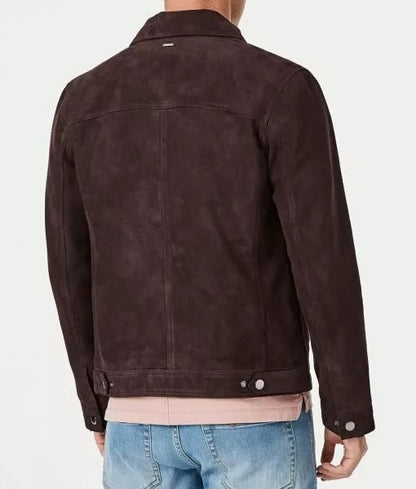 Men’s Classic Brown Suede Leather Trucker Jacket
