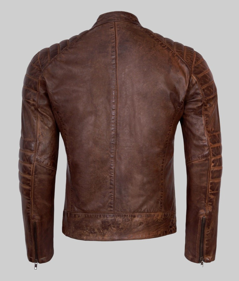 Men’s Vintage Brown Real Leather Cafe Racer Jacket