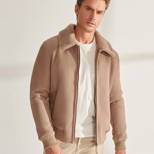 Men’s B-3 Shearling Aviator Leather Bomber Jacket