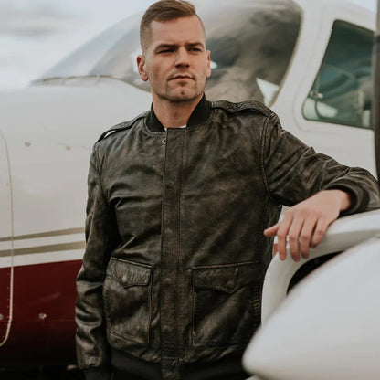 Men’s B-3 Black Shearling Pilot Flying Leather Bomber Jacket