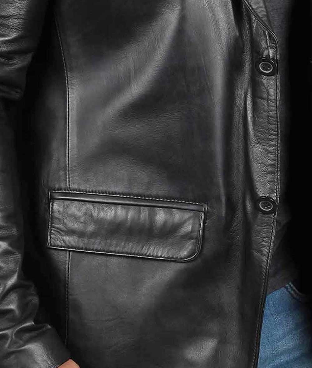 Men's Black Leather Blazer Jacket - Stylish Two Button Notch Lapel Blazer