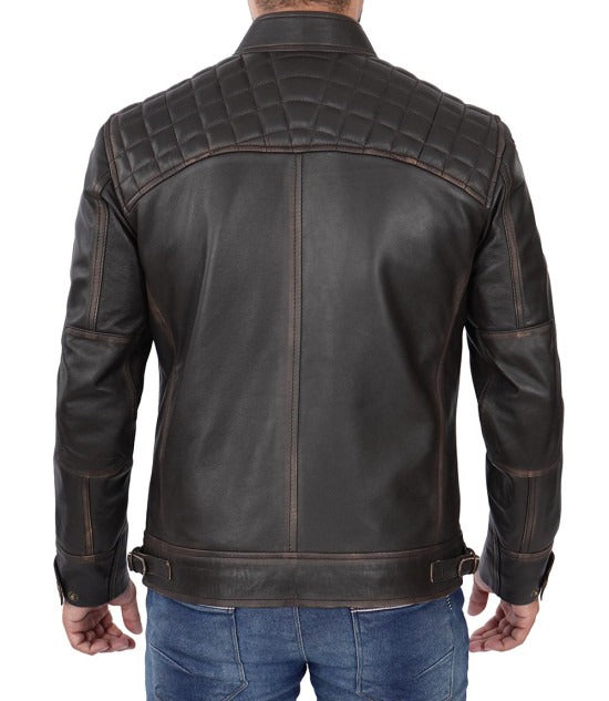 Men's Café Racer Distressed High-Quality Brown Leather Jacket - Rugged Elegance