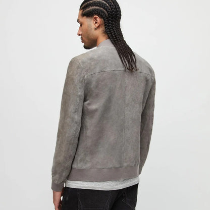 Men’s Grey Suede Classic Leather Bomber Jacket