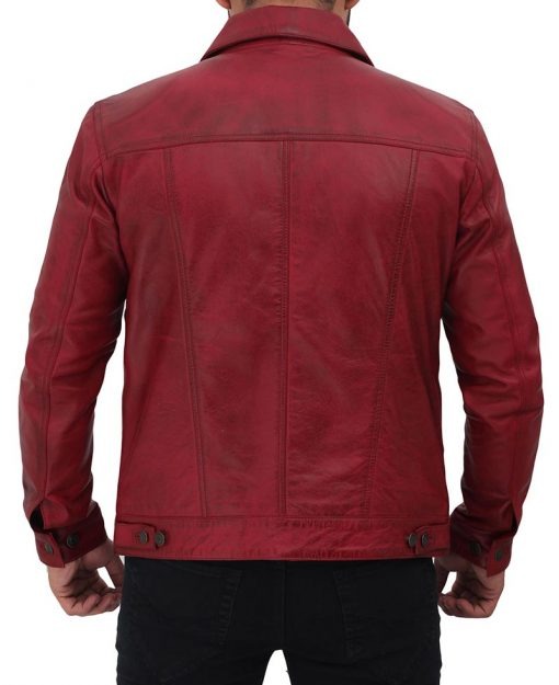 Men's Reddish Maroon Trucker Jacket - Vintage Style