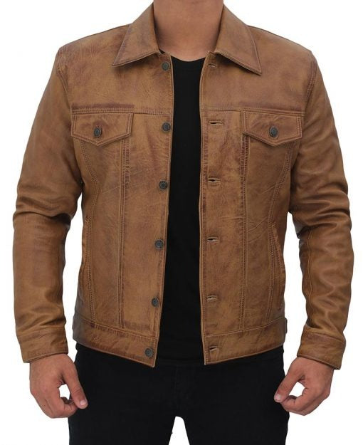 Men's Tan Trucker Jacket - Classic Style